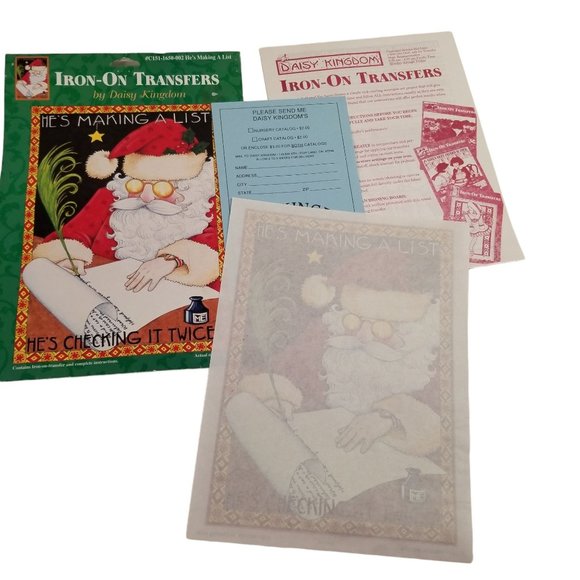 Iron On Transfers Daisy Kingdom He's Making a List Santa Claus Christmas Craft - Picture 6 of 7